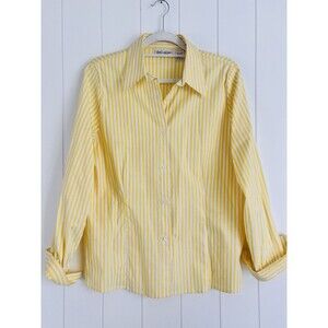 Kim Rogers Yellow & White Candy Stripe Lightweight Button Blouse Coastal Size M